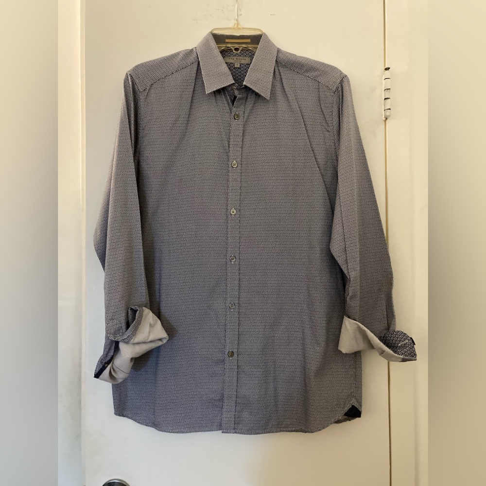 Ted Baker London BUTTON DOWN COTTON SHIRT size 4 Large Iam Blue